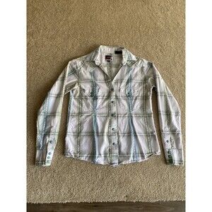 Brooks & Dunn Panhandle Slim Vintage 90s Western Plaid Turquoise Snap Kids M